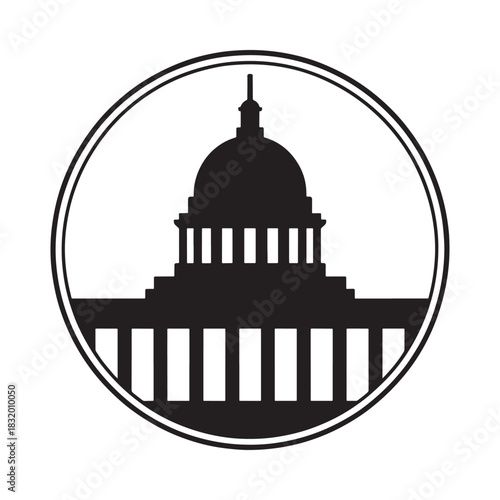 Silhouette of the united states capitol building in a circle