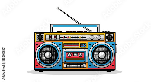 Throwback vibes with this retro boombox illustration, perfect for adding a funky 80s touch to your designs and projects today, get that nostalgic feel!