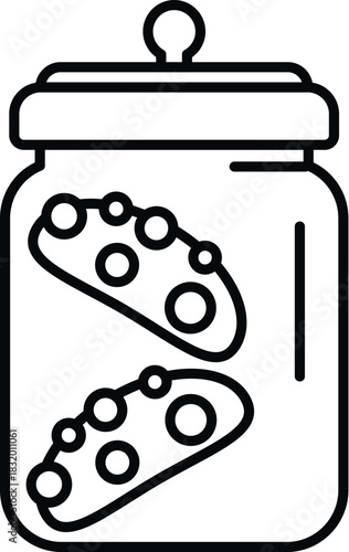 Pickled cucumbers preserving food inside a glass jar outline icon
