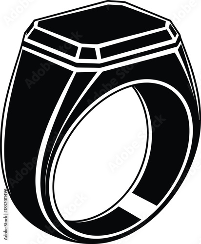 Christmas Black Silhouette of a Rectangular Gemstone Signet Ring on White Background jewel jewelry