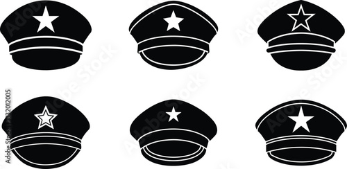Collection of Officer Hat and Cap Illustrations with Star Badge.