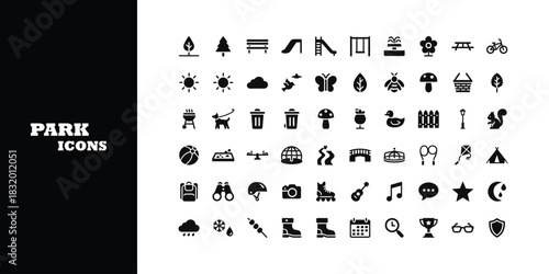 Collection of Black and White Park and Outdoor Activity Icons park icons outdoor icons