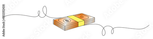 Continuous line art of a wad of gold dollar bills. Concept of investment, success and achievement. Banking concept. Salary. Vector illustration with beautiful colors.