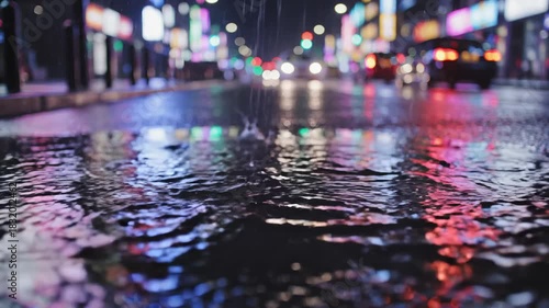Wallpaper Mural Rain Falling on a Puddle Reflecting City Lights at Night Torontodigital.ca