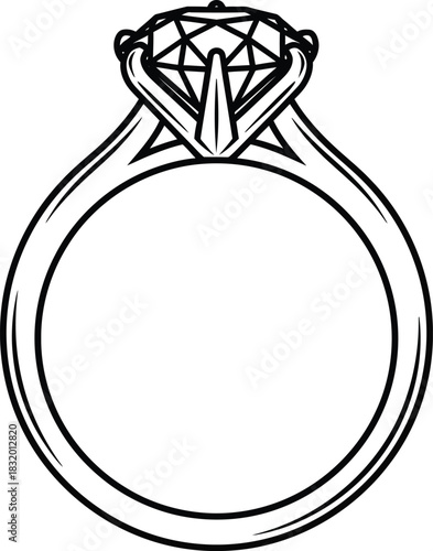 Outline of a solitaire diamond engagement ring on a Christmas white background jewelry wedding