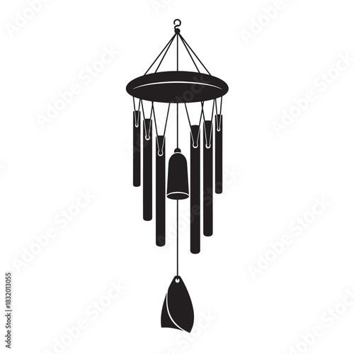 Wind Chime Black Silhouette Vector Illustration Isolated on White