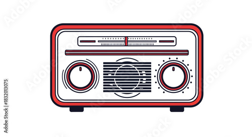 Vintage radio with red trim and classic design, ideal for retro themes, music production, or nostalgic campaigns, adding a touch of timeless charm
