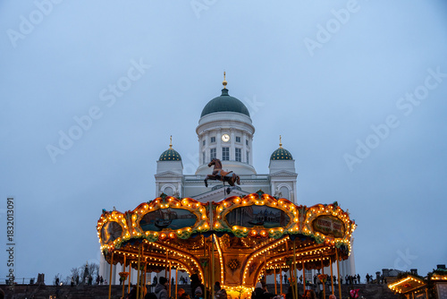 Wallpaper Mural Helsinki Cathedral (Tuomiokirkko) during the Christmas season, featuring the unique Finnish Christmas Market in wintertime, Helsinki, Finland, 2025. Torontodigital.ca