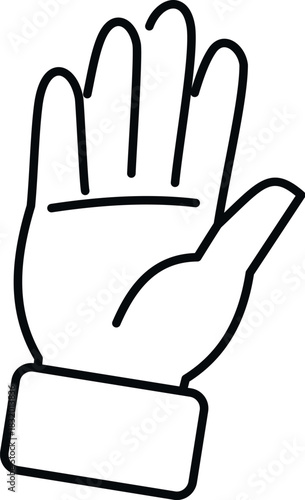 Open hand with palm facing forward used for a stop or high five gesture line icon