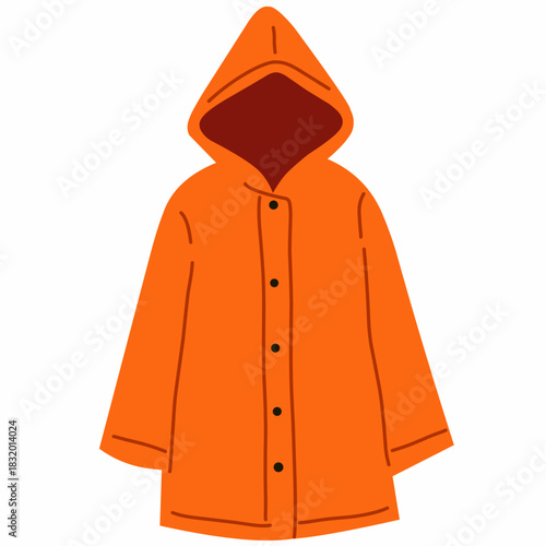 Orange raincoat in cute flat style for rainy season themes