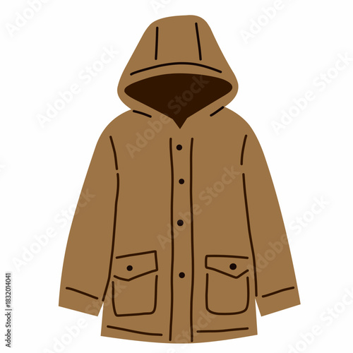 Brown raincoat in cute flat style for rainy season themes