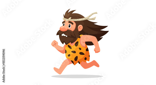Cartoon caveman running with determination in an amusing vintage illustration style