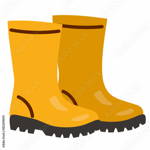 Yellow rain boots in cute flat style for rainy weather themes