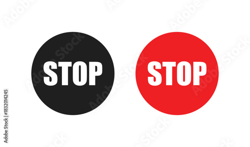 Two oval stop signs one red one black with white text