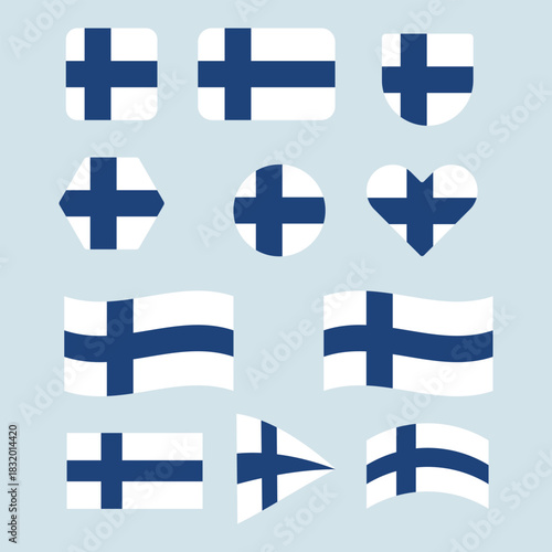 Finland Flag Different Shapes Collection. Finnish National Symbol.