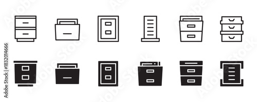 Modern file cabinet icons for organizing documents and folders in office or home, perfect for website design or print projects