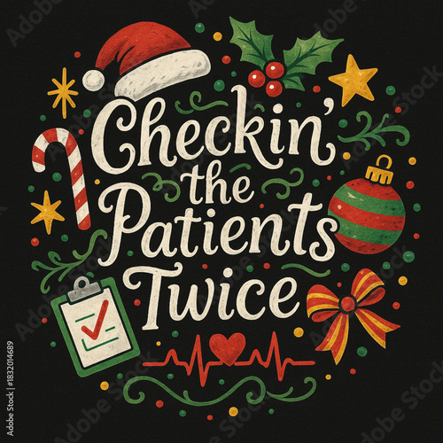 Festive nurse illustration with red and green color scheme