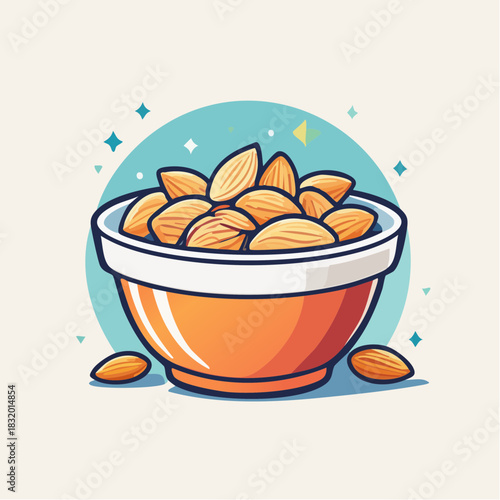 A Bowl Full Of Almonds With Sparkles And A Light Blue Circle Background