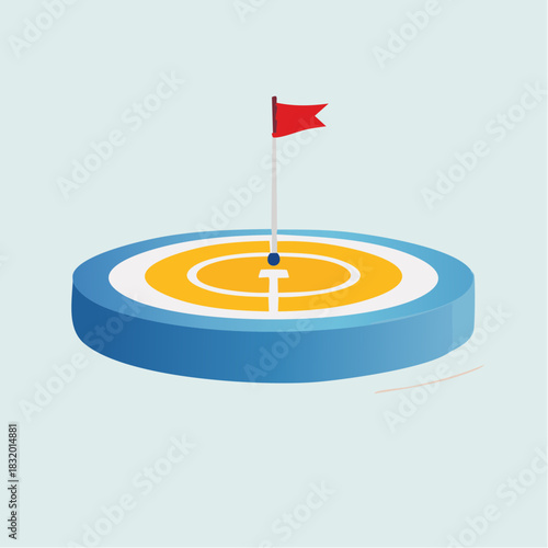 Circular Target With Red Flag On Top Representing Success And Goals Achievement On Light Blue Background