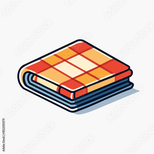 Folded Plaid Blanket With Red Orange Yellow And Blue Colors In Isometric View On White Background