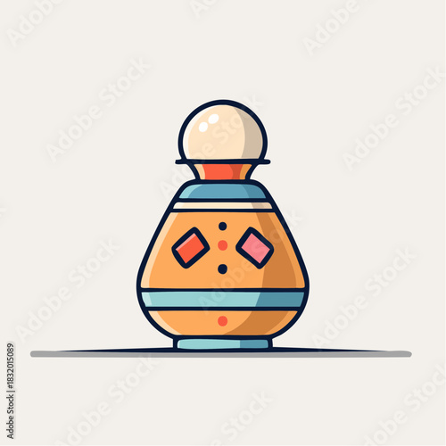 Elegant Orange Perfume Bottle With Blue Band And Diamond Accents And Cream Cap On White Background