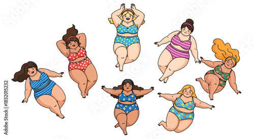 Diverse Women in Swimsuits: A Celebration of Body Positivity and Summertime Fun Illustration