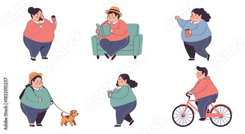 Diverse illustrations showcasing plus-size individuals enjoying various activities and lifestyles