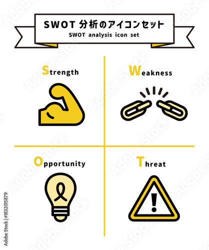 SWOT分析のアイコンイラストセット