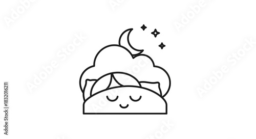 Dreamy slumber under a crescent moon illustration evoking tranquility and peaceful nights