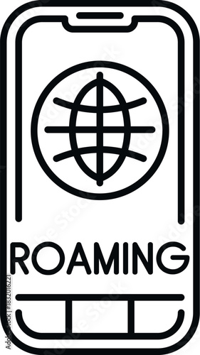 Smartphone displaying the word roaming with a globe symbol, representing global mobile network connectivity