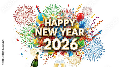 Joyful and Festive Happy New Year 2026 Celebration Banner