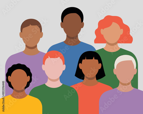 Diverse Group of People Standing Together Representing Unity Equality and Multiculturalism in a Flat Vector Illustration Style Design