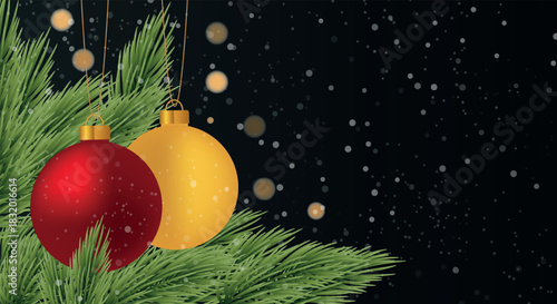 Christmas background with a tree on a black background. Merry Christmas! Winter theme. Happy New Year!