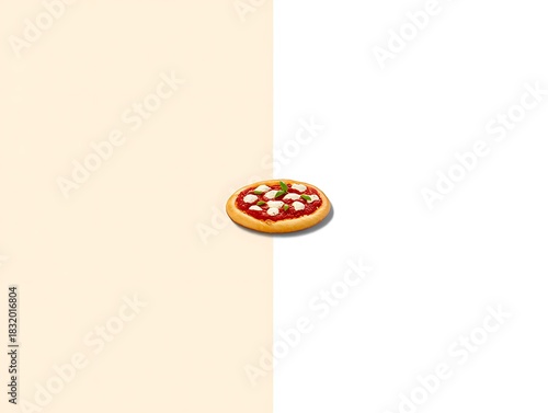 Minimal Pizza on Beige and White Background with Copy Space