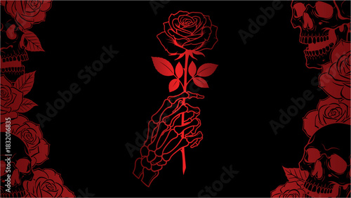 ROSES and skull hands on white background for valentine's day	