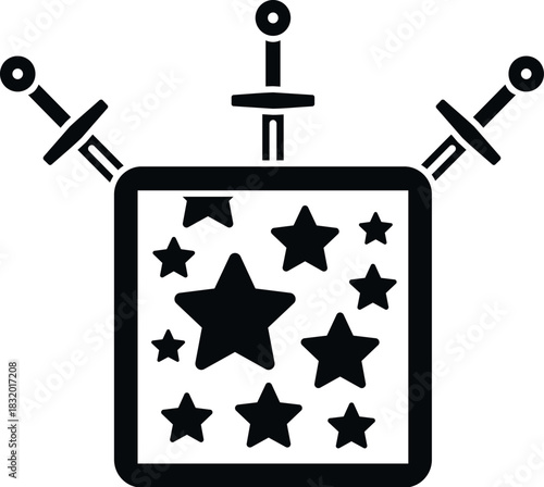 Icon illustrating a classic stage magic illusion with swords through a box