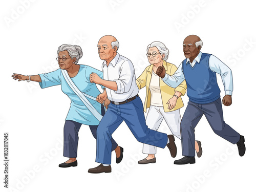 Energetic Seniors Participating in a Fun Run Together.