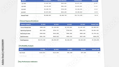 Interactive animated financial forecast template with quarterly revenue projections and profitability analysis