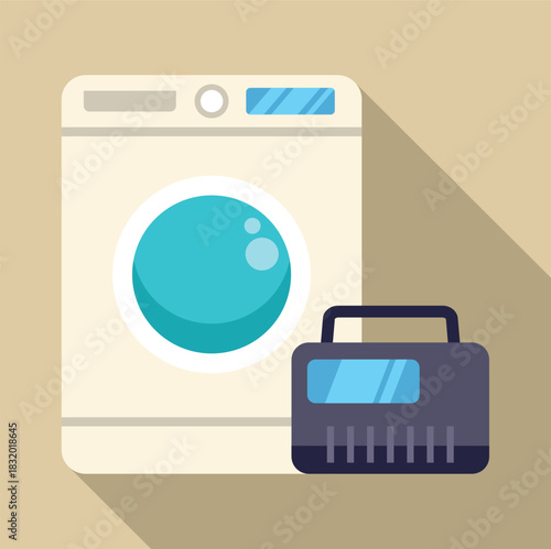 Washing machine and radio showing common household electronics