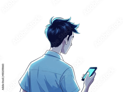 Man Focused on His Phone Screen with Blue Light.