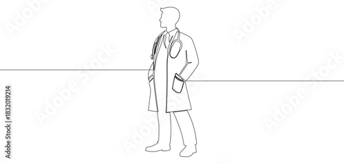 Vector illustration of a silhouette of a doctor on duty in line art style