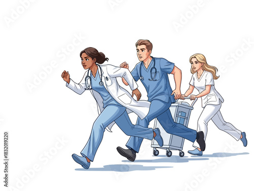 Urgent Medical Team Rushing with Patient on Gurney.