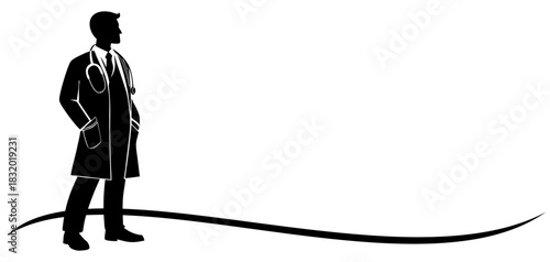 Vector illustration of a silhouette of a doctor on duty