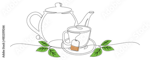 tea cup and teapot line art style vector 4.eps