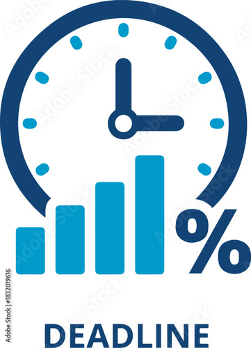 Credit and mortgage icon vector illustration of a clock with graph bars and a percentage sign representing deadline concept