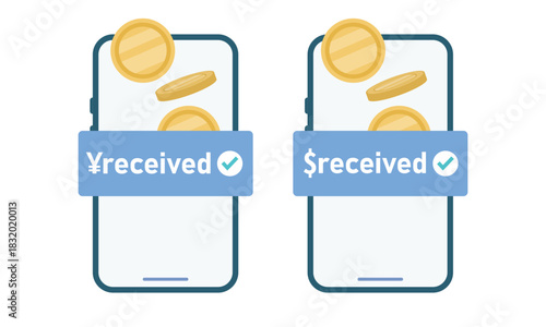 スマホで入金・送金するイラスト – デジタル決済／モバイルバンキングの概念