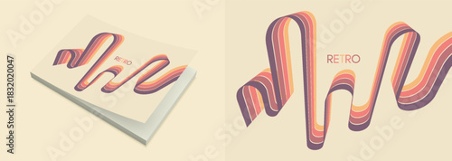 Colorful lines. Curved ribbons. Softcover book layout. Cover design template. Vector illustration for brochure, poster, flyer, album, magazine, planner, notebook or notepad.