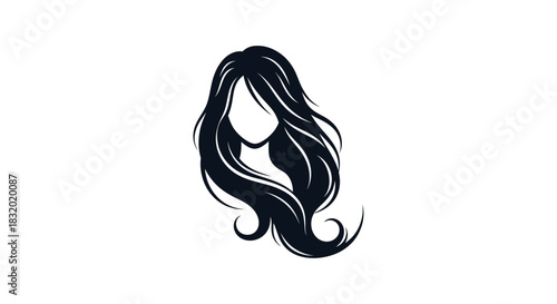 Elegant woman's silhouette with flowing black hair, symbolizing beauty and style with simplistic