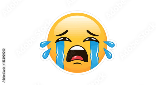 Expressive crying emoji depicting sadness, grief, or intense emotional distress isolated