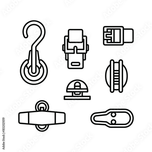 Line Art Icons: Climbing, Marine, and Industrial Hardware Set
